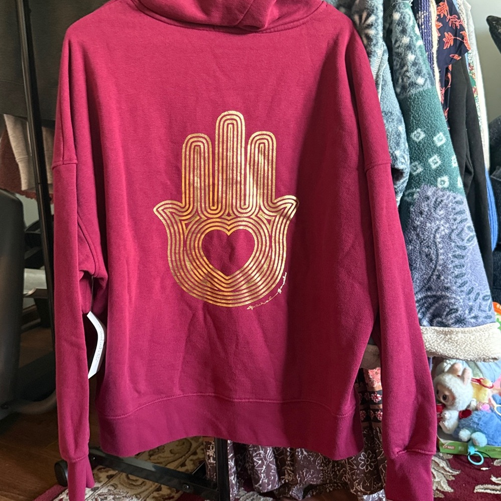 Spiritual gangster Burgundy Hoodie with Gold Hamsa design